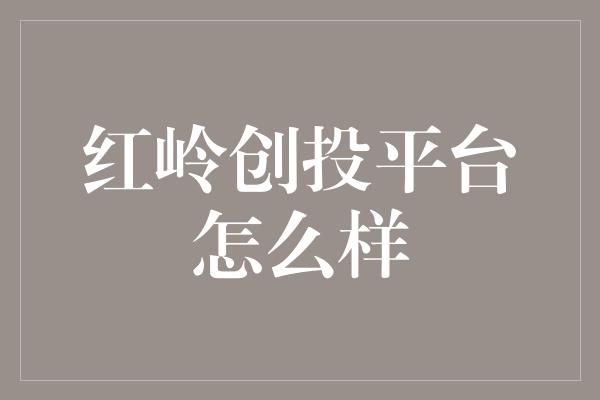 红岭创投平台怎么样