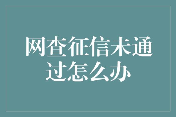 网查征信未通过怎么办