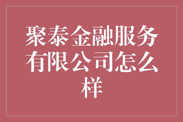 聚泰金融服务有限公司怎么样