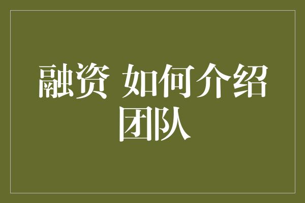 融资 如何介绍团队