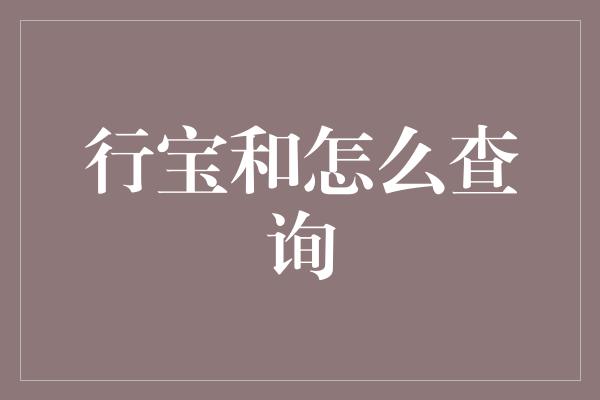 行宝和怎么查询