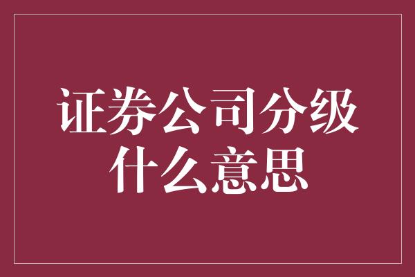 证券公司分级什么意思