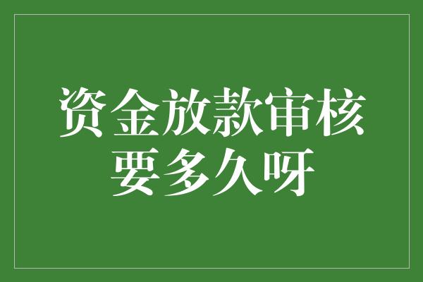 资金放款审核要多久呀