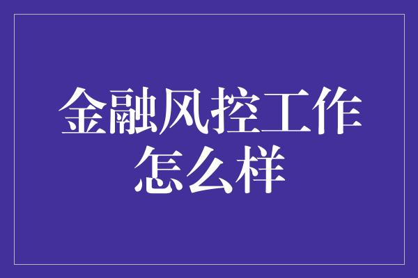 金融风控工作怎么样