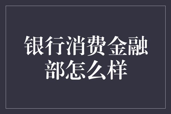 银行消费金融部怎么样