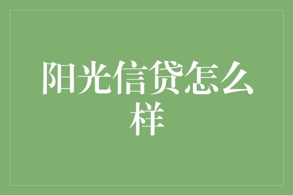 阳光信贷怎么样