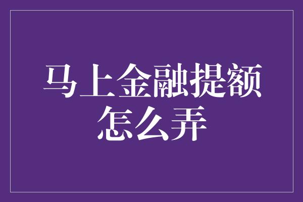 马上金融提额怎么弄