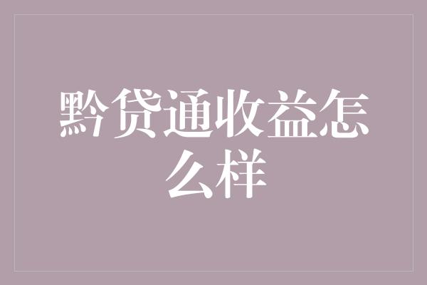 黔贷通收益怎么样